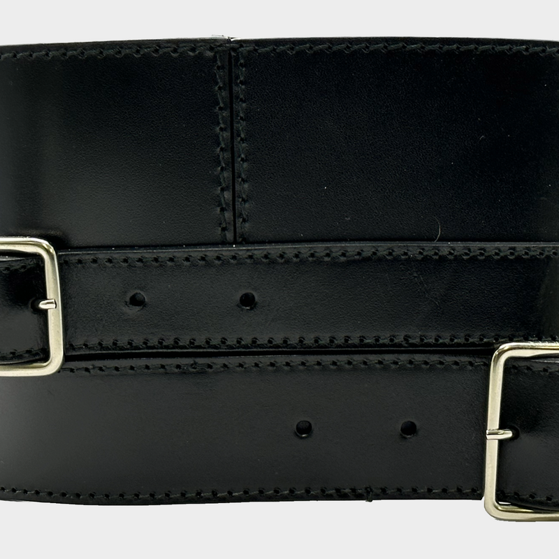 Alexander Mcqueen women's black leather corset belt with silver hardware