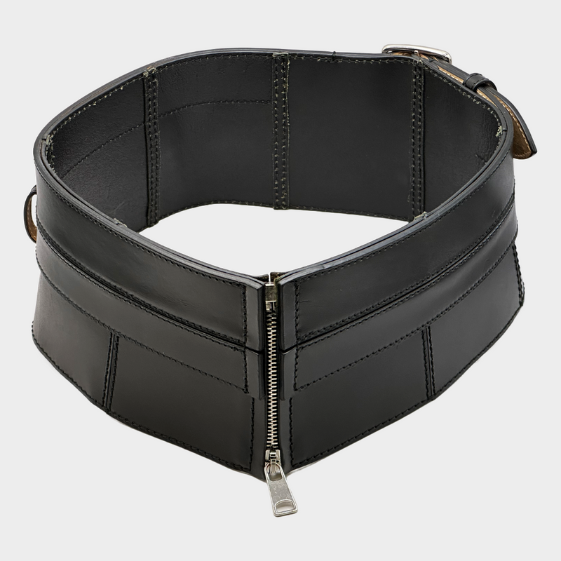 Alexander Mcqueen women's black leather corset belt with silver hardware
