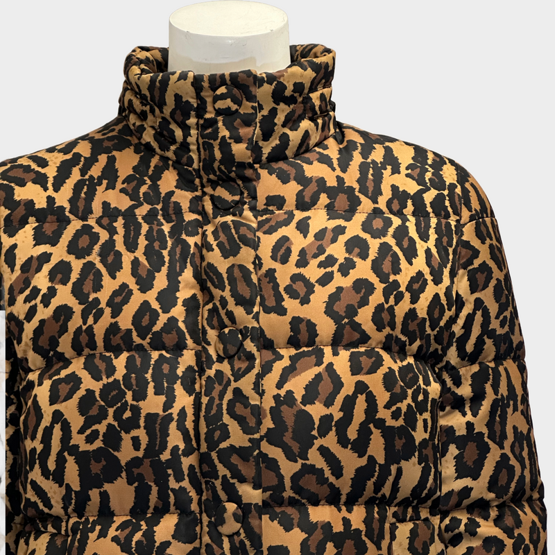 Miu Miu black and brown animal print puffer jacket with detachable hood