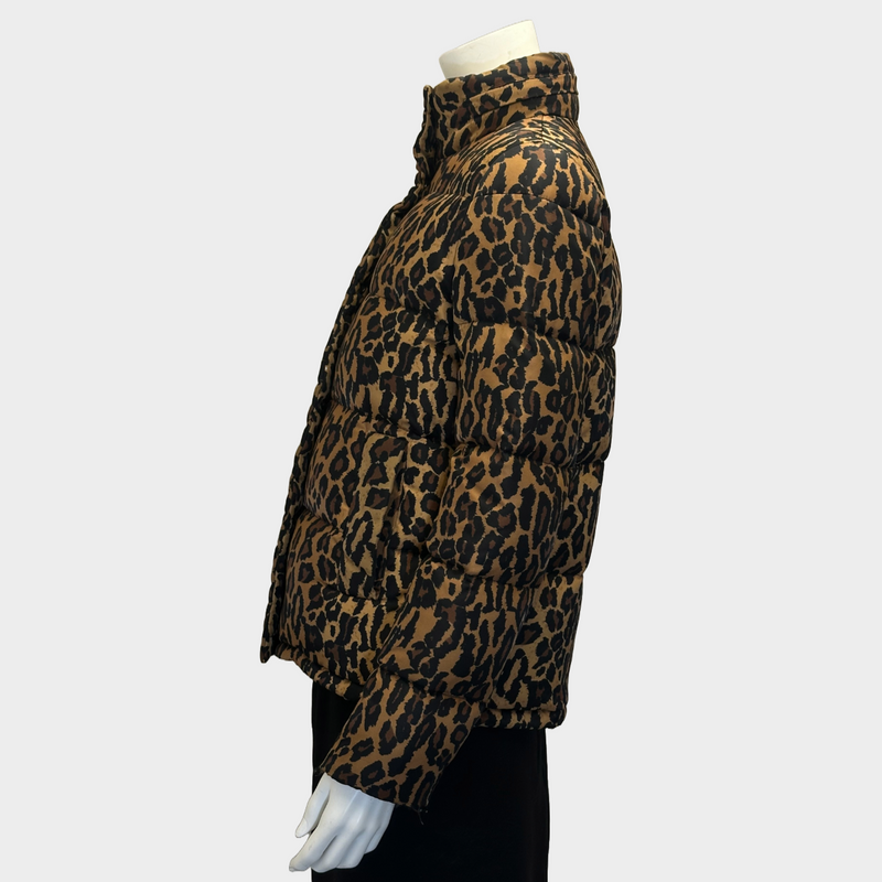 Miu Miu black and brown animal print puffer jacket with detachable hood