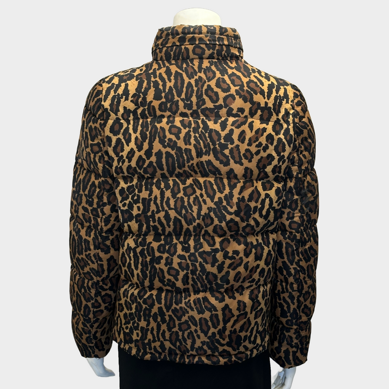 Miu Miu black and brown animal print puffer jacket with detachable hood