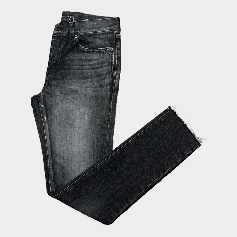 Saint Laurent men's grey cotton jeans with distressed cuffs