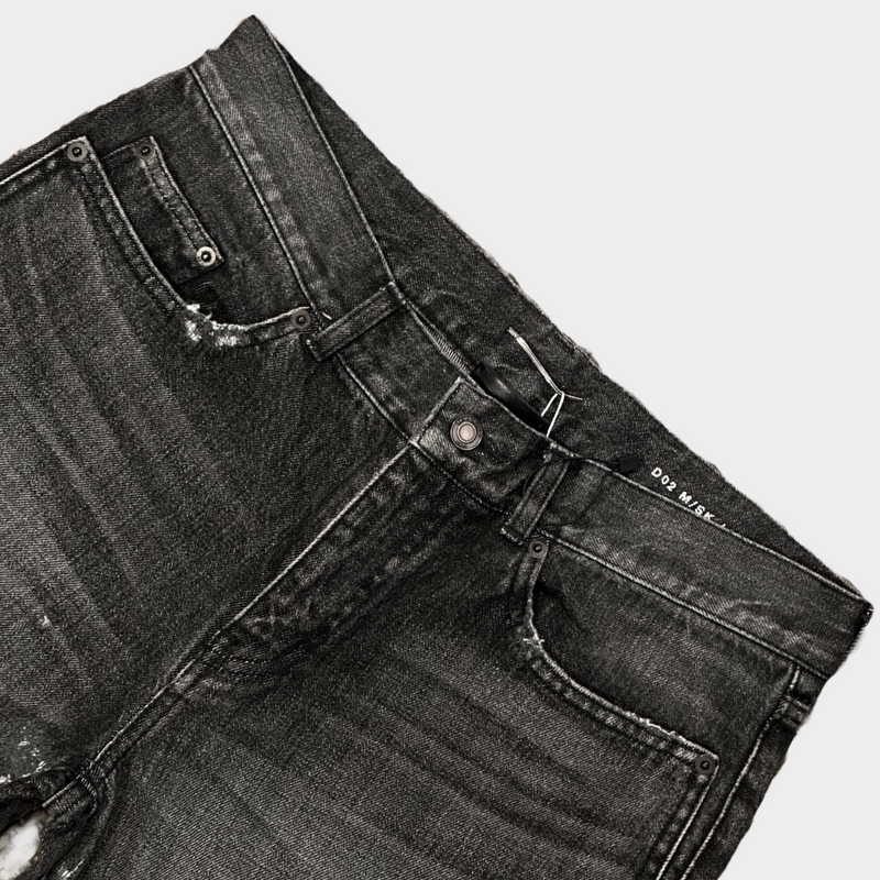 Saint Laurent men's grey cotton jeans with distressed cuffs