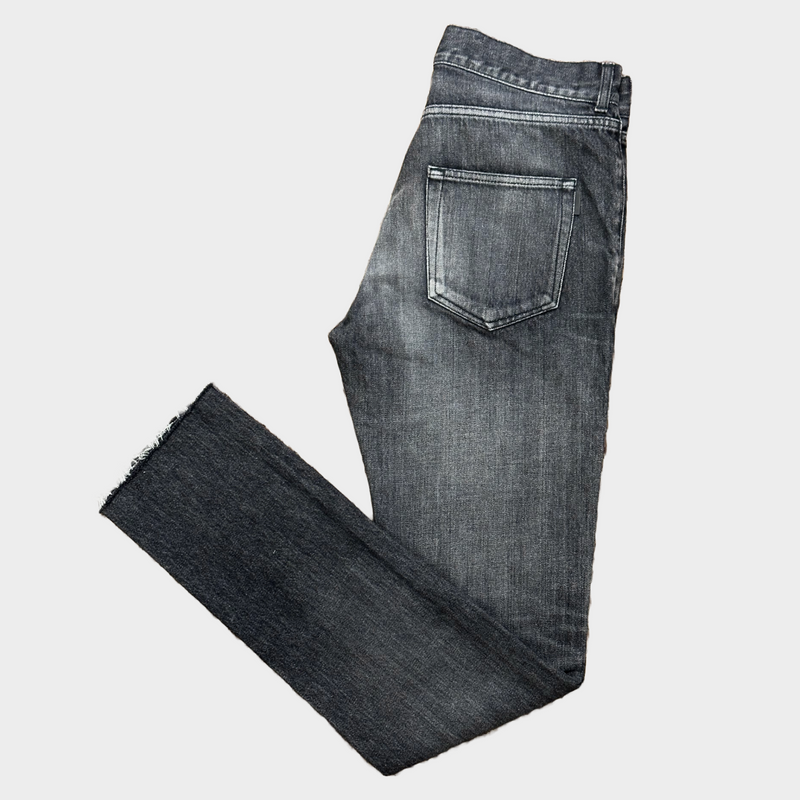 Saint Laurent men's grey cotton jeans with distressed cuffs