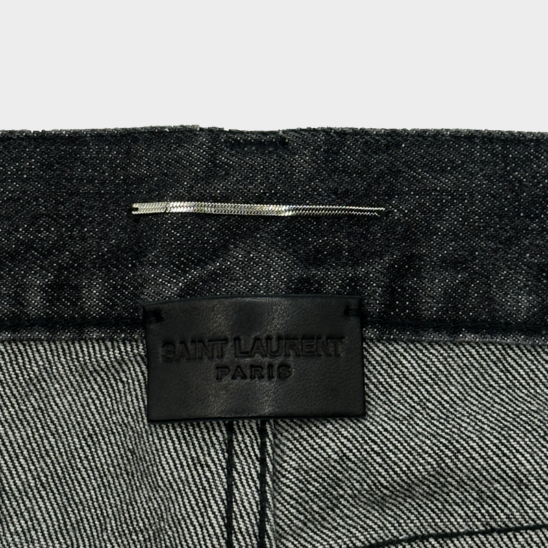 Saint Laurent men's grey cotton jeans with distressed cuffs