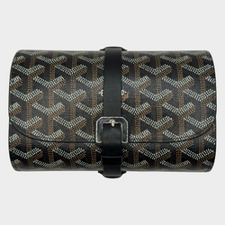 Goyard unisex black and beige monogram leather double travel watch case