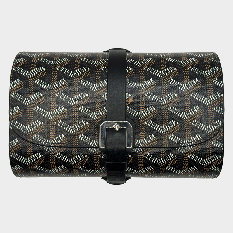 Goyard unisex black and beige monogram leather double travel watch case