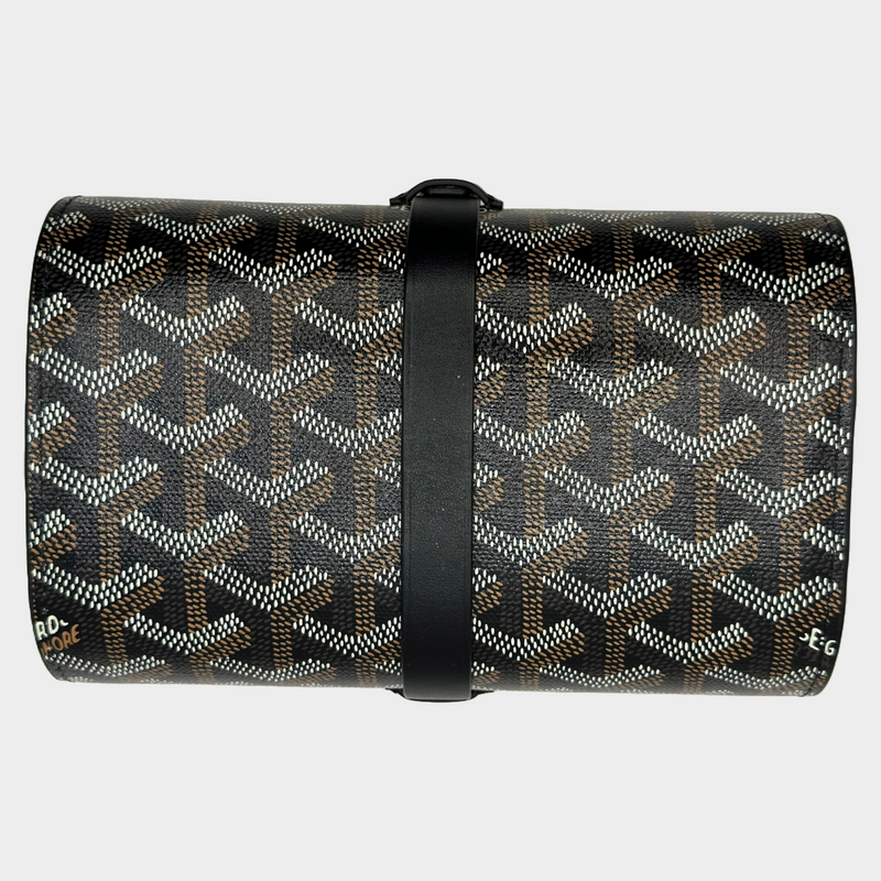 Goyard unisex black and beige monogram leather double travel watch case