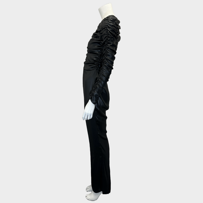 Huishan Zhang black metallic polyamide gathered jumpsuit