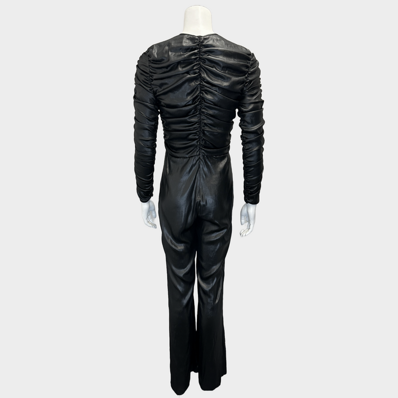 Huishan Zhang black metallic polyamide gathered jumpsuit