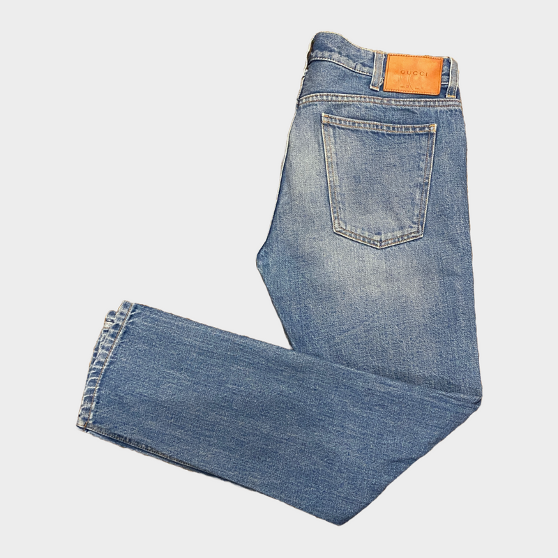 Gucci men's blue cotton straight leg jeans