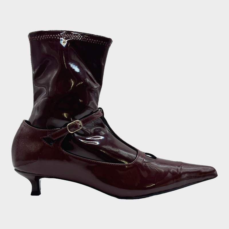 The Row women's burgundy patent leather ankle boots