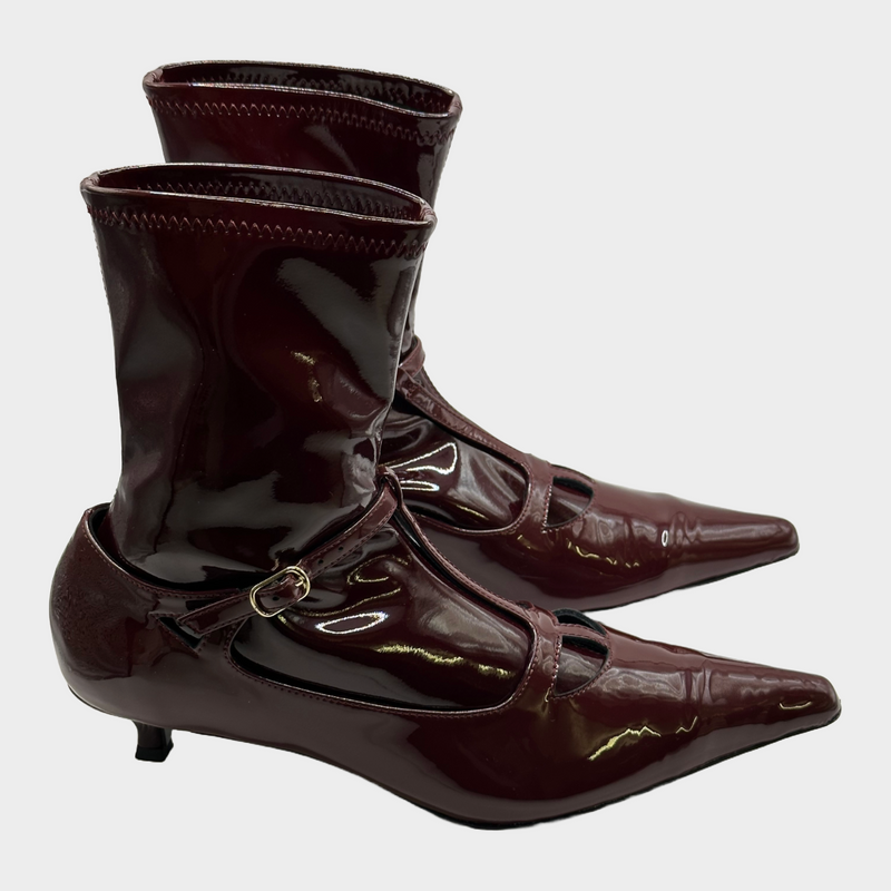 The Row women's burgundy patent leather ankle boots