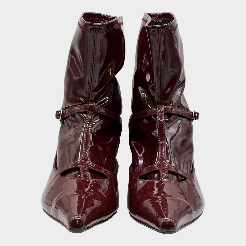 The Row women's burgundy patent leather ankle boots