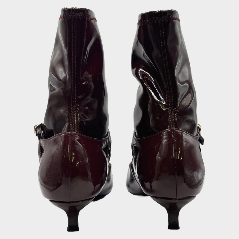 The Row women's burgundy patent leather ankle boots
