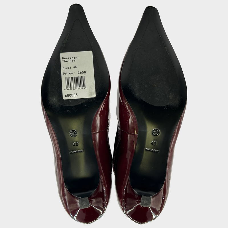 The Row women's burgundy patent leather ankle boots