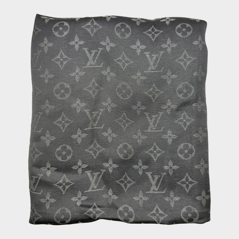 Louis Vuitton women's silver metallic silk blend extra large double sided scarf