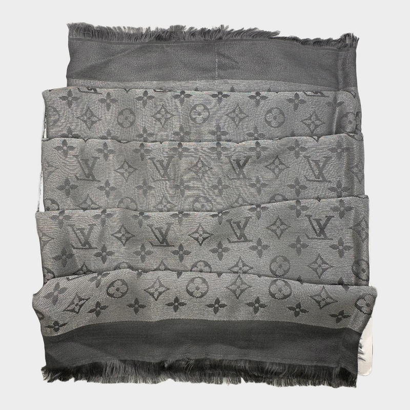 Louis Vuitton women's silver metallic silk blend extra large double sided scarf