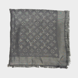 Louis Vuitton women's silver metallic silk blend extra large double sided scarf