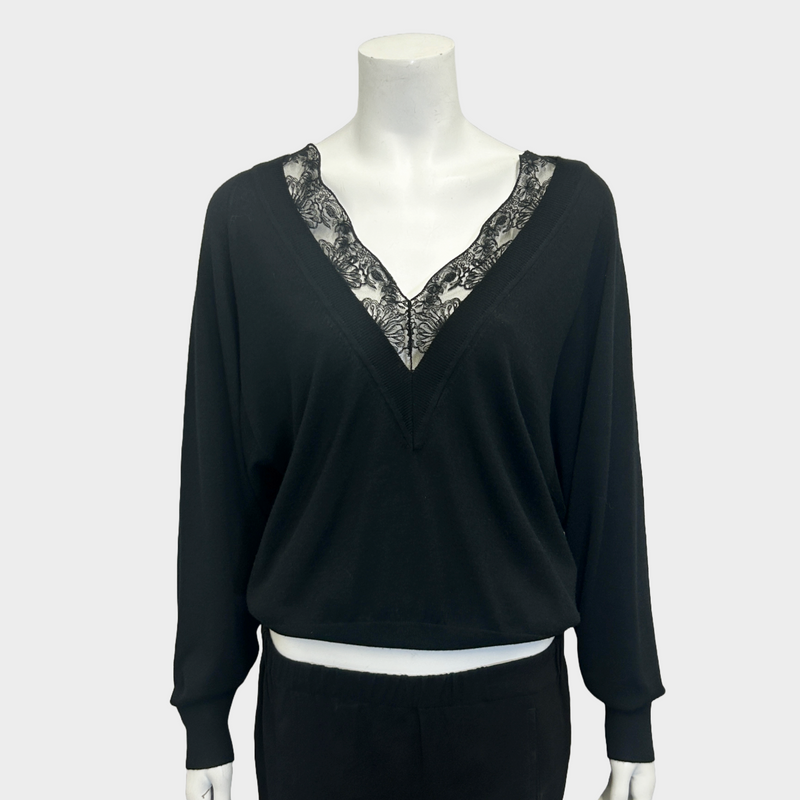 Chloe women's black wool silk blend V-neck jumper