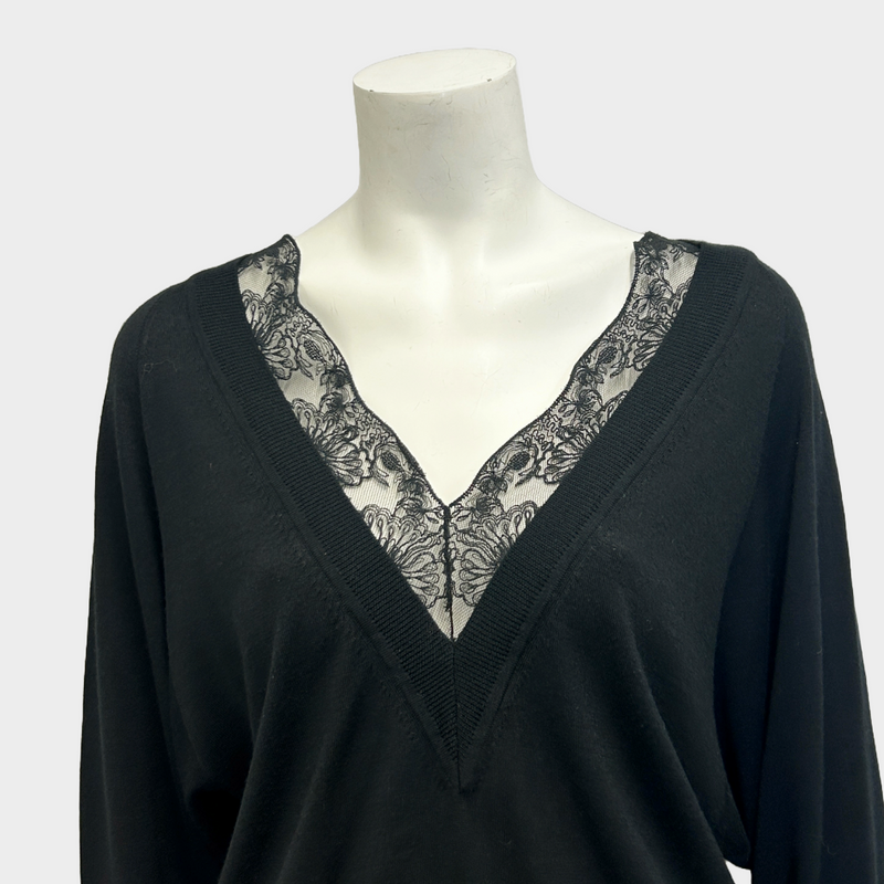 Chloe women's black wool silk blend V-neck jumper