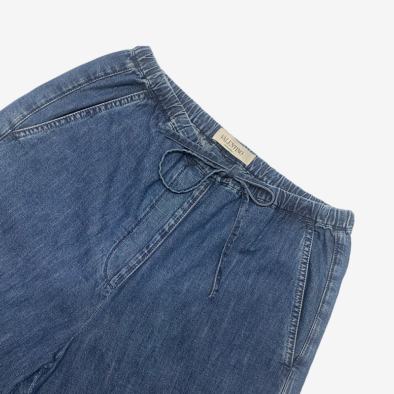 Valentino women's blue denim drawstring jeans metal V