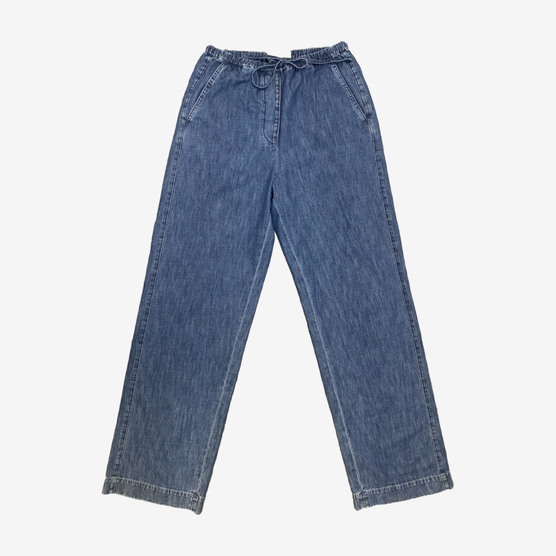 Valentino women's blue denim drawstring jeans metal V