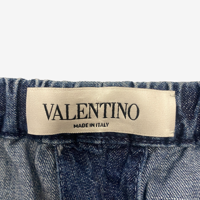 Valentino women's blue denim drawstring jeans metal V