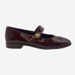 Chanel burgundy patent leather Mary Jane flat shoes