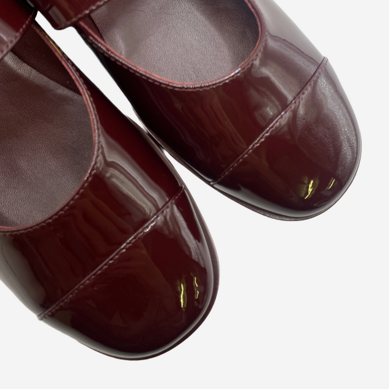 Chanel burgundy patent leather Mary Jane flat shoes