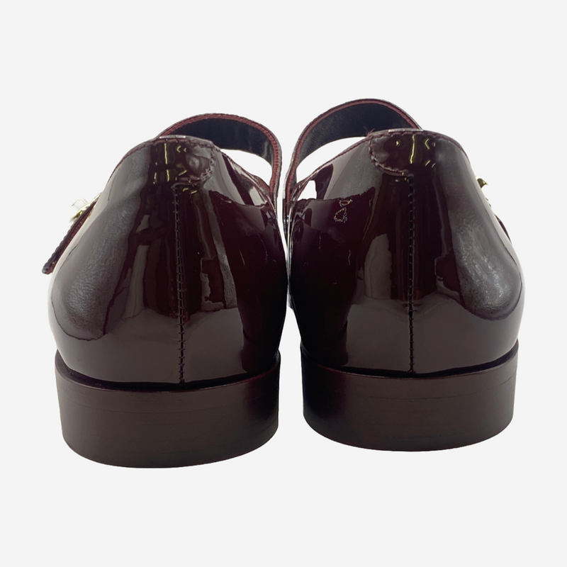 Chanel burgundy patent leather Mary Jane flat shoes