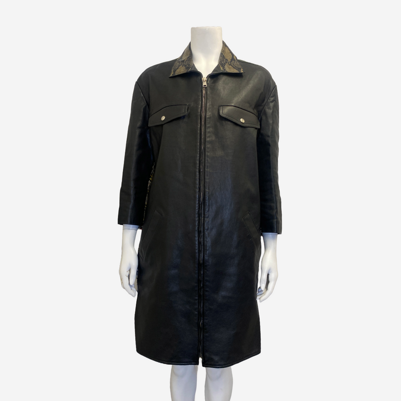 Alexander Mcqueen women's black and multicoloured leather and tweed coat