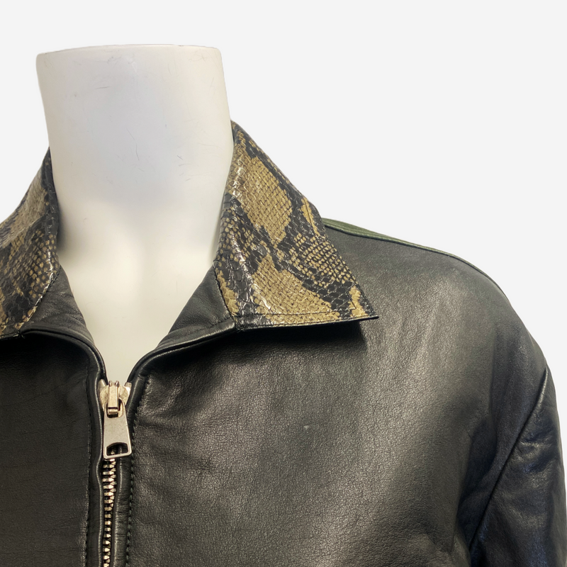 Alexander Mcqueen women's black and multicoloured leather and tweed coat