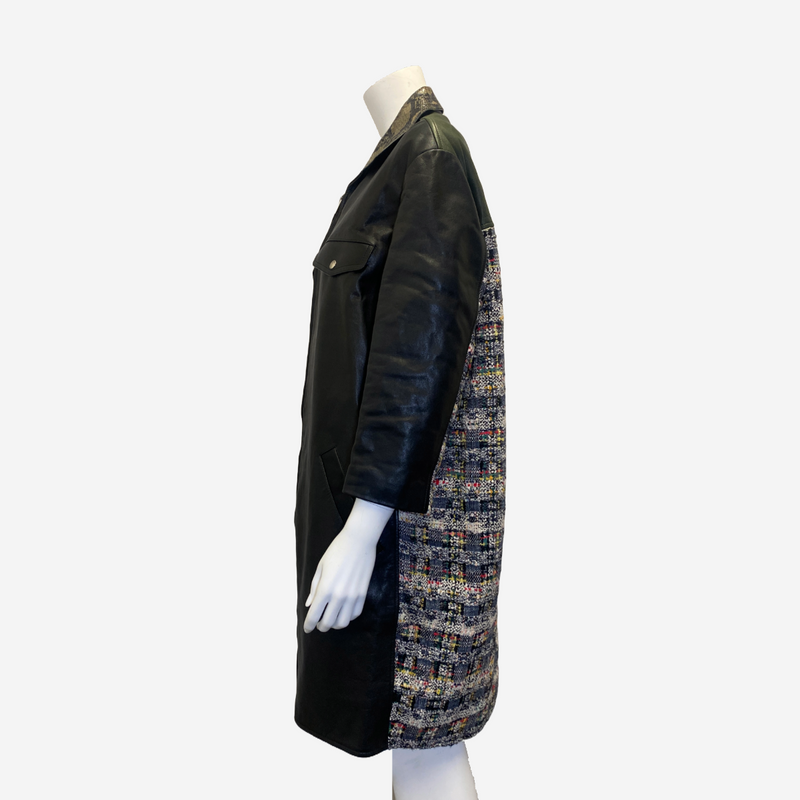 Alexander Mcqueen women's black and multicoloured leather and tweed coat
