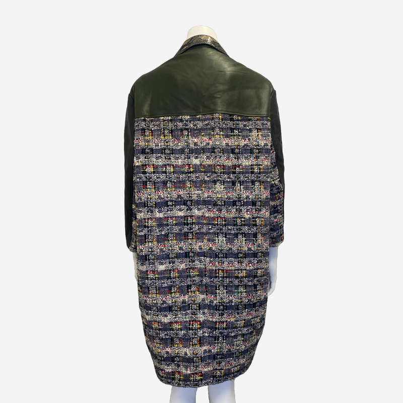 Alexander Mcqueen women's black and multicoloured leather and tweed coat