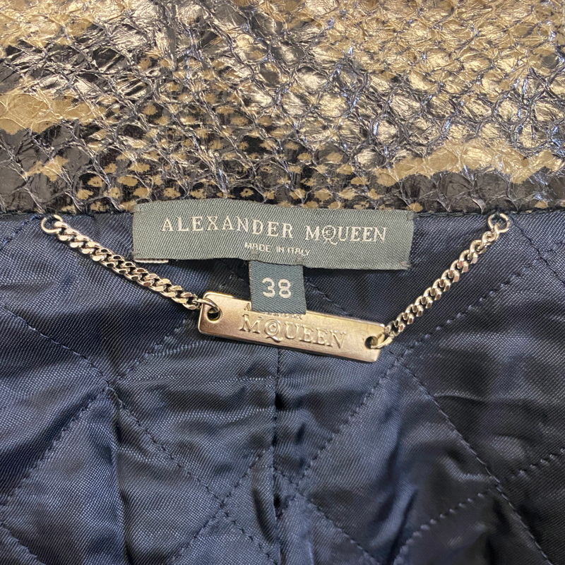 Alexander Mcqueen women's black and multicoloured leather and tweed coat