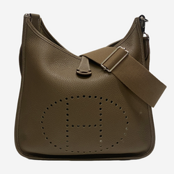 Hermes Evelyne brown grained leather crossbody bag with silver hardware