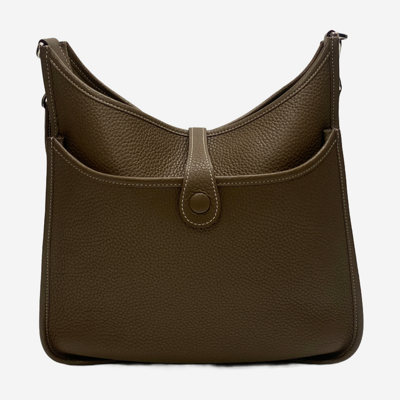 Hermes Evelyne brown grained leather crossbody bag with silver hardware