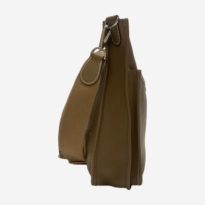 Hermes Evelyne brown grained leather crossbody bag with silver hardware