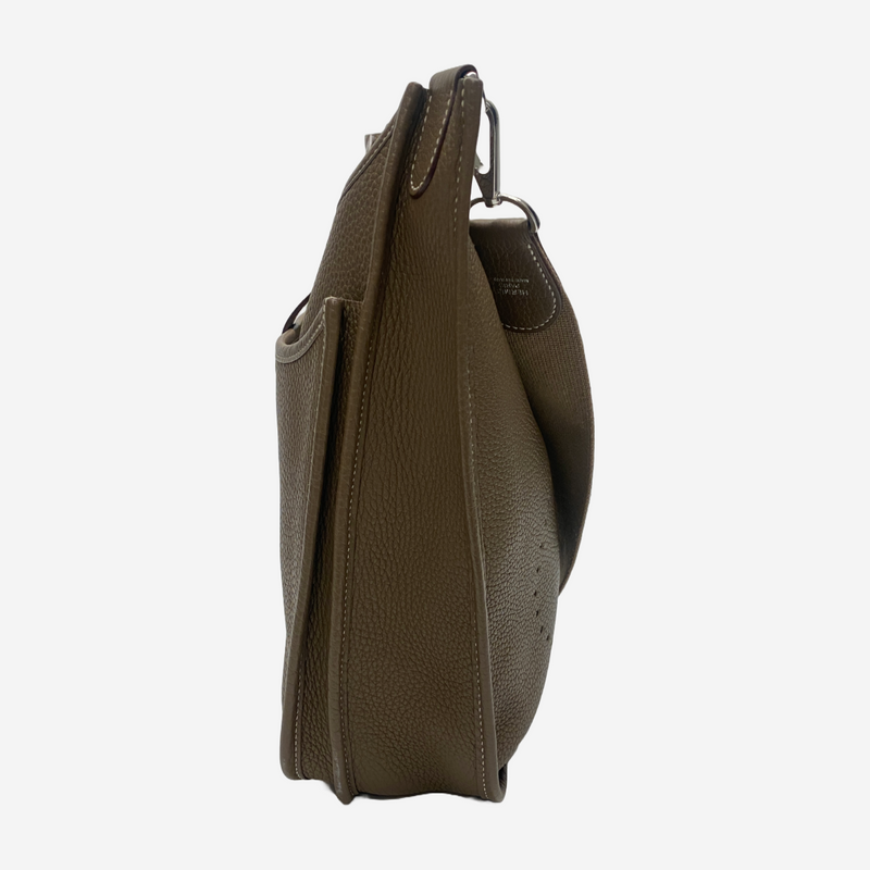 Hermes Evelyne brown grained leather crossbody bag with silver hardware