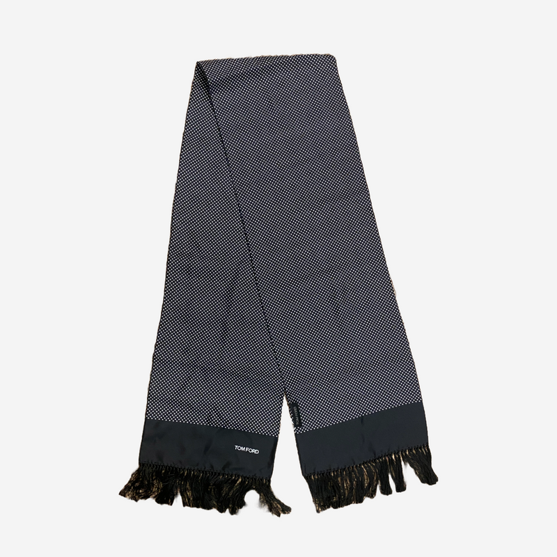Tom Ford men's black and white silk polka dot evening scarf