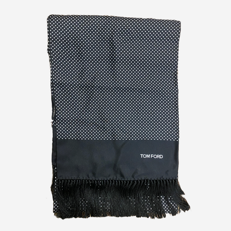 Tom Ford men's black and white silk polka dot evening scarf