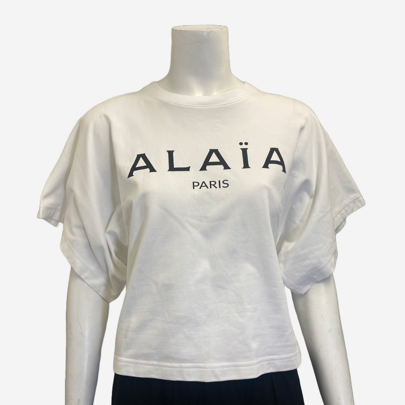 Alaia women's white and black cotton logo cropped t-shirt