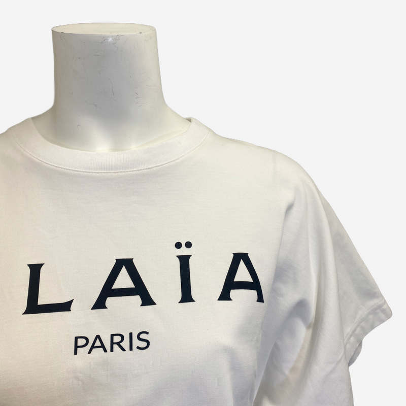 Alaia women's white and black cotton logo cropped t-shirt