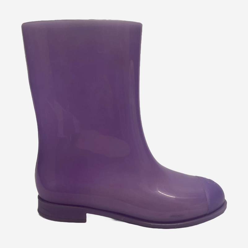 CHANEL purple rubber wellies boots with front CC logo