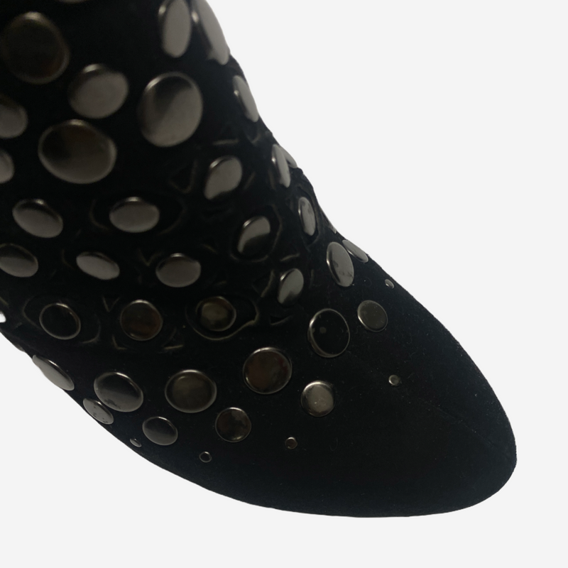 Alaia women's black suede studded ankle boots