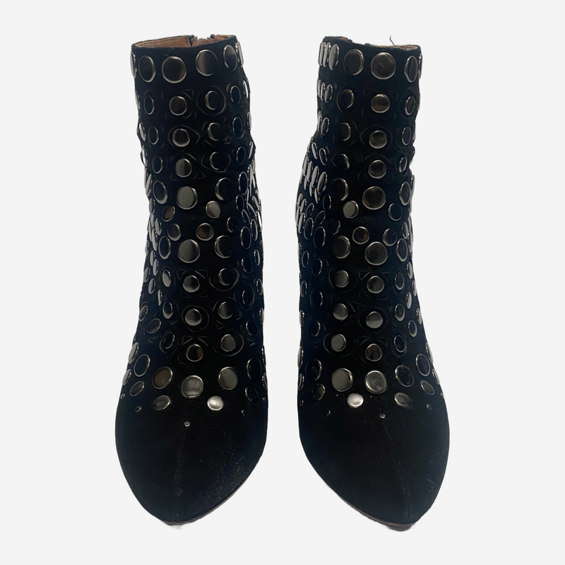 Alaia women's black suede studded ankle boots