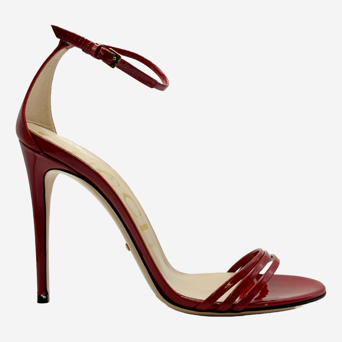Gucci women s red patent leather strappy sandal heels Loop Generation