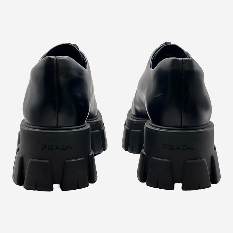 Prada women's black brushed leather Monolith lace-up shoes