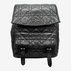 Christian Dior women's black quilted leather backpack with front pocket